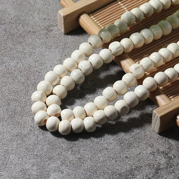 Handmade Boho Tassel Necklace Wooden & Blue Lapis Stone Beads – 34” Long #1501 - Picture 6 of 7